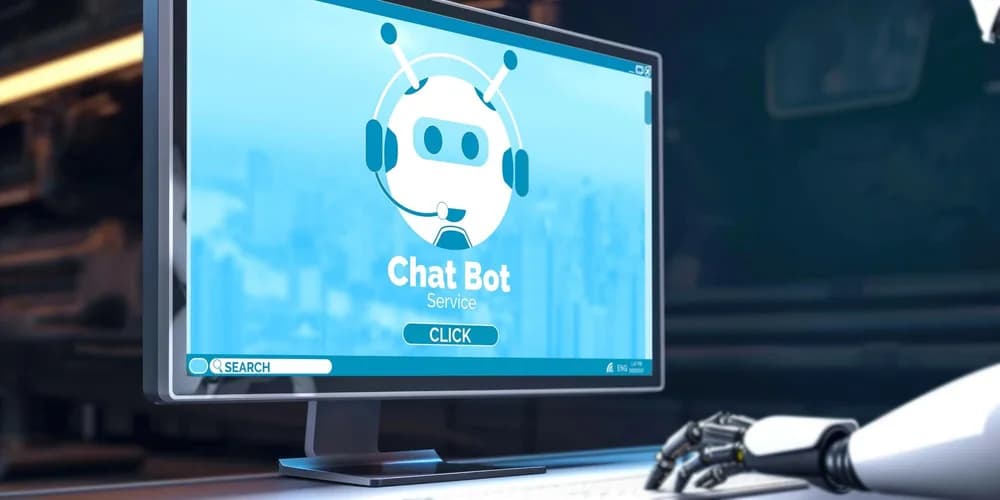 Na monitoru je otevřený chatbot s reklamním sdělením.