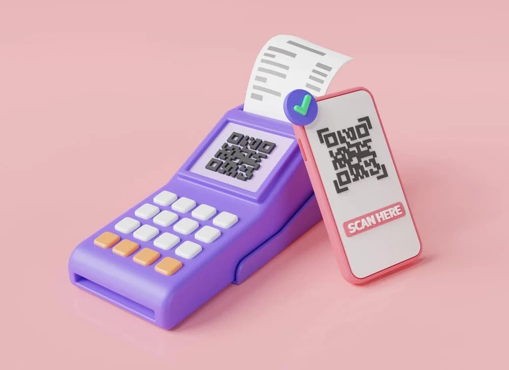 Mobilní platba s platebním terminálem a účtenkou online nakupování elektronická platba faktur Úspěšné transakce online Koncept online platby 3D ikona render ilustrace kreslený minimalistický