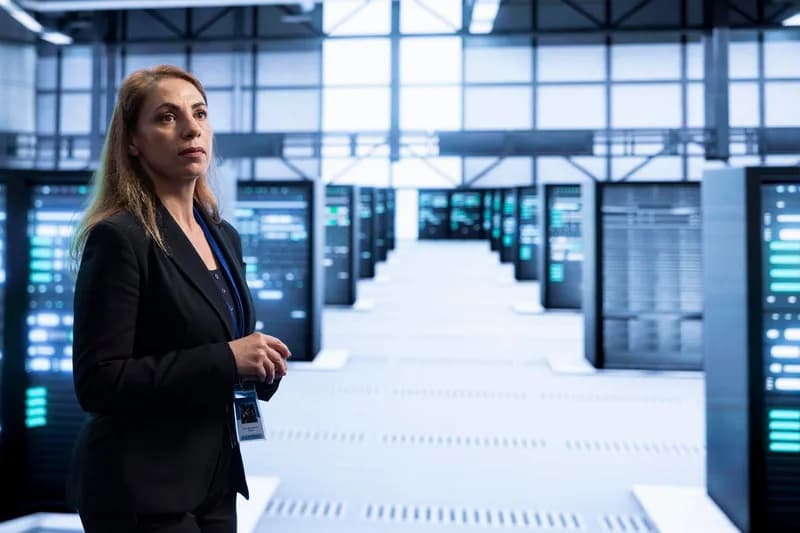 Technik kontroluje servery v evropském datovém centru.