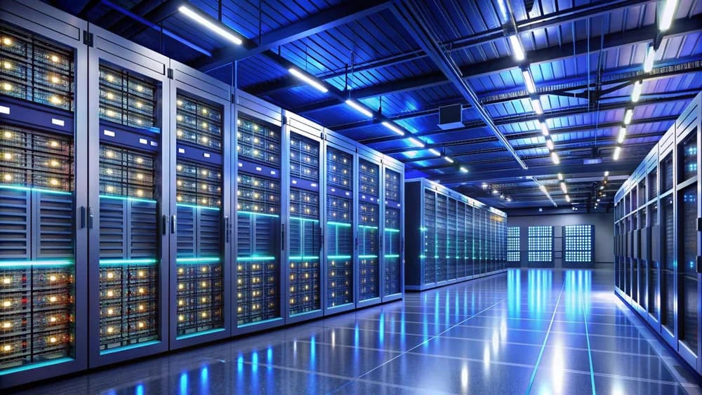 Serverové stojany v datovém centru.