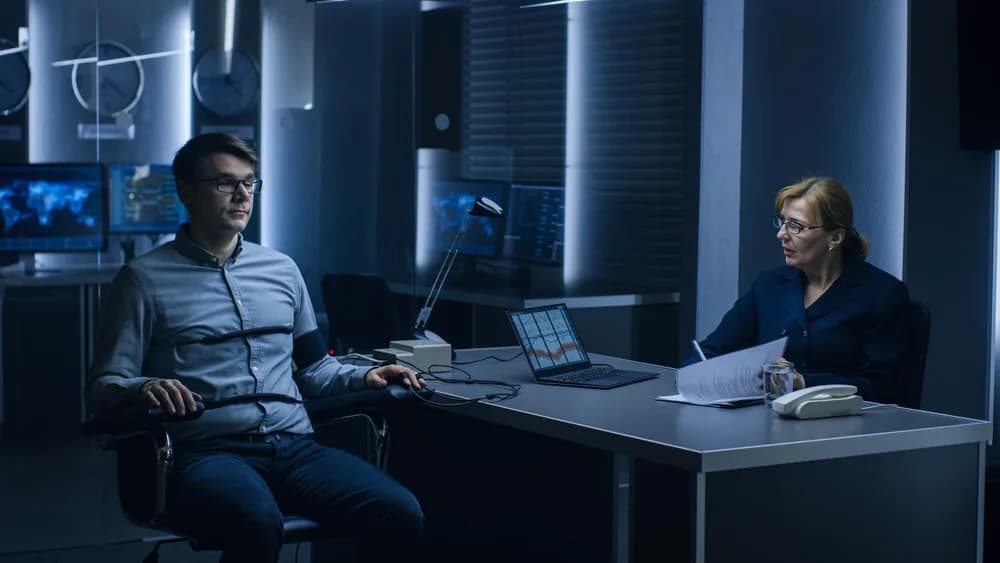 Pracovník sleduje bezpečnostní upozornění na monitoru.