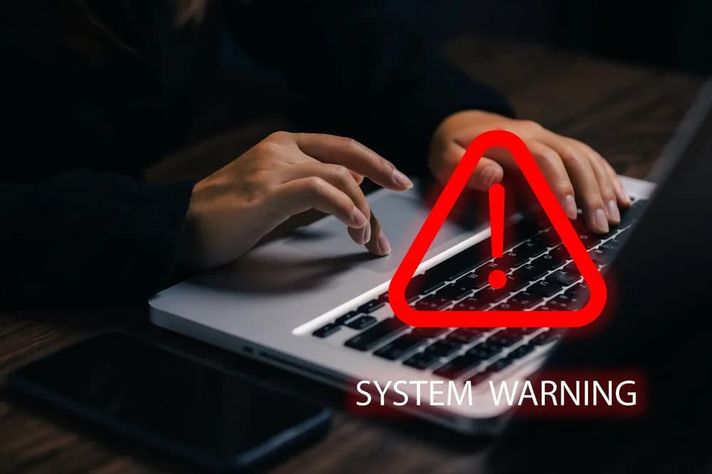 Na monitoru svítí varování před počítačovou hrozbou.