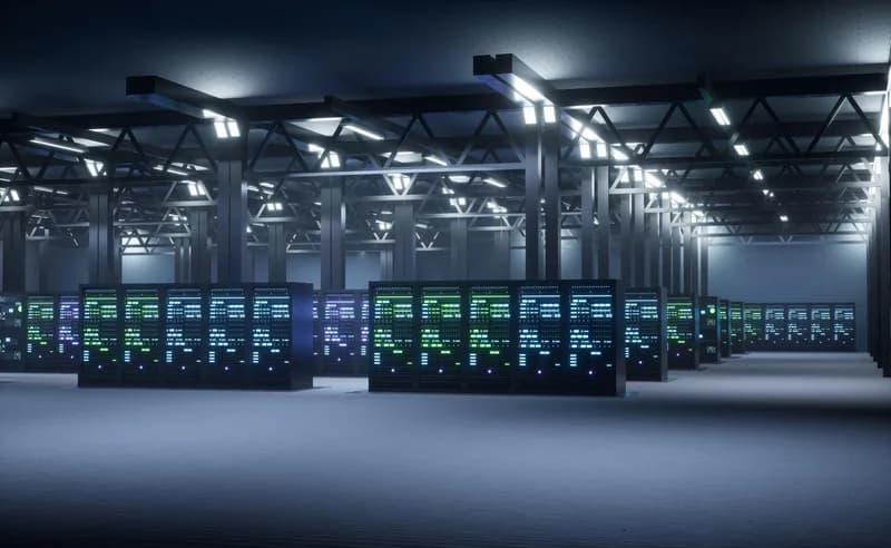 Technik kontroluje servery v zabezpečeném datovém centru.