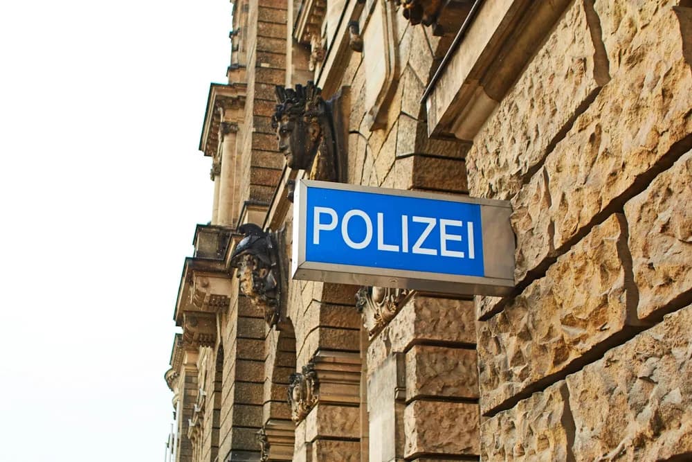 Policista sedí u počítače v kanceláři.