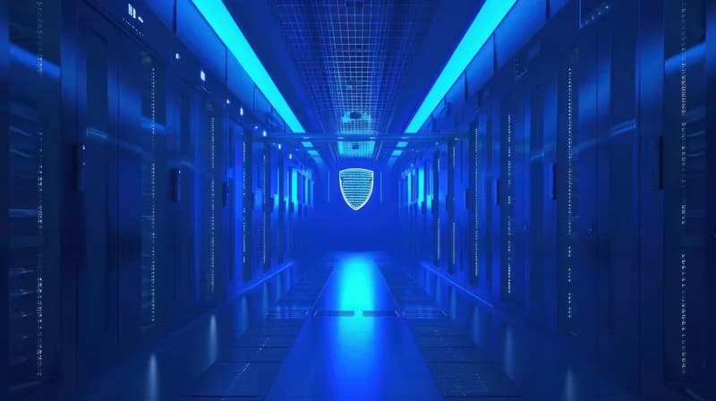 Technik kontroluje servery v datovém centru.