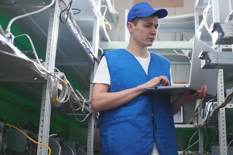 Technik instaluje optické kabely v rozvodné skříni.